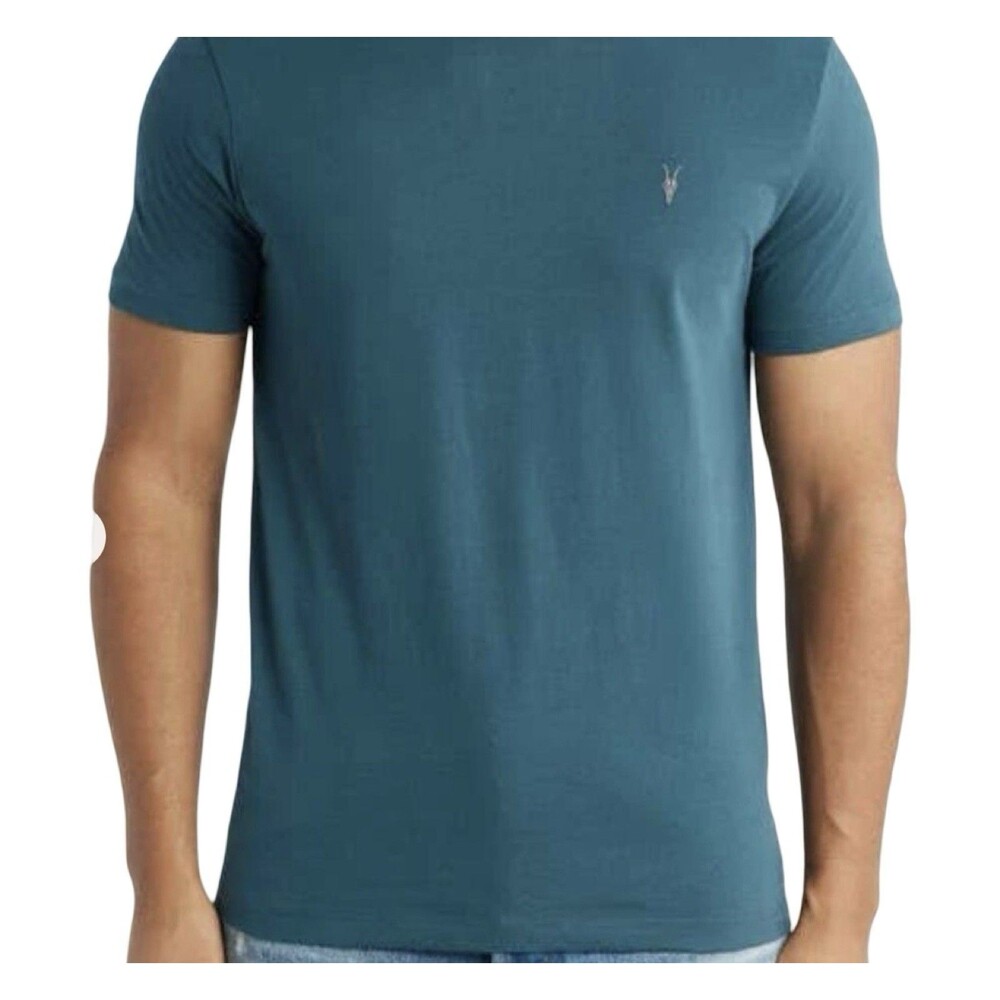 AllSaints Teal Blue Green Organic Cotton Slim Fit Short Sleeve Shirt Medium